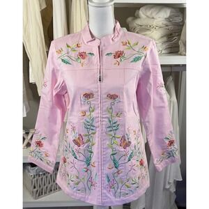 Quacker Factory Embroidered Jacket L Pink Cottagecore Chic NWOT Floral Cute